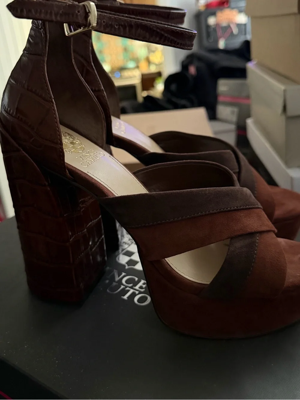 Vince Camuto Brown and Dark Brown Suede Platform Sandals
